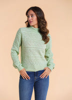 High Neck Openwork Knit Mint Womens Sweater