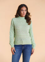 High Neck Openwork Knit Mint Womens Sweater