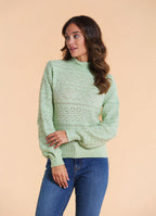 High Neck Openwork Knit Mint Womens Sweater