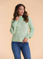 High Neck Openwork Knit Mint Womens Sweater