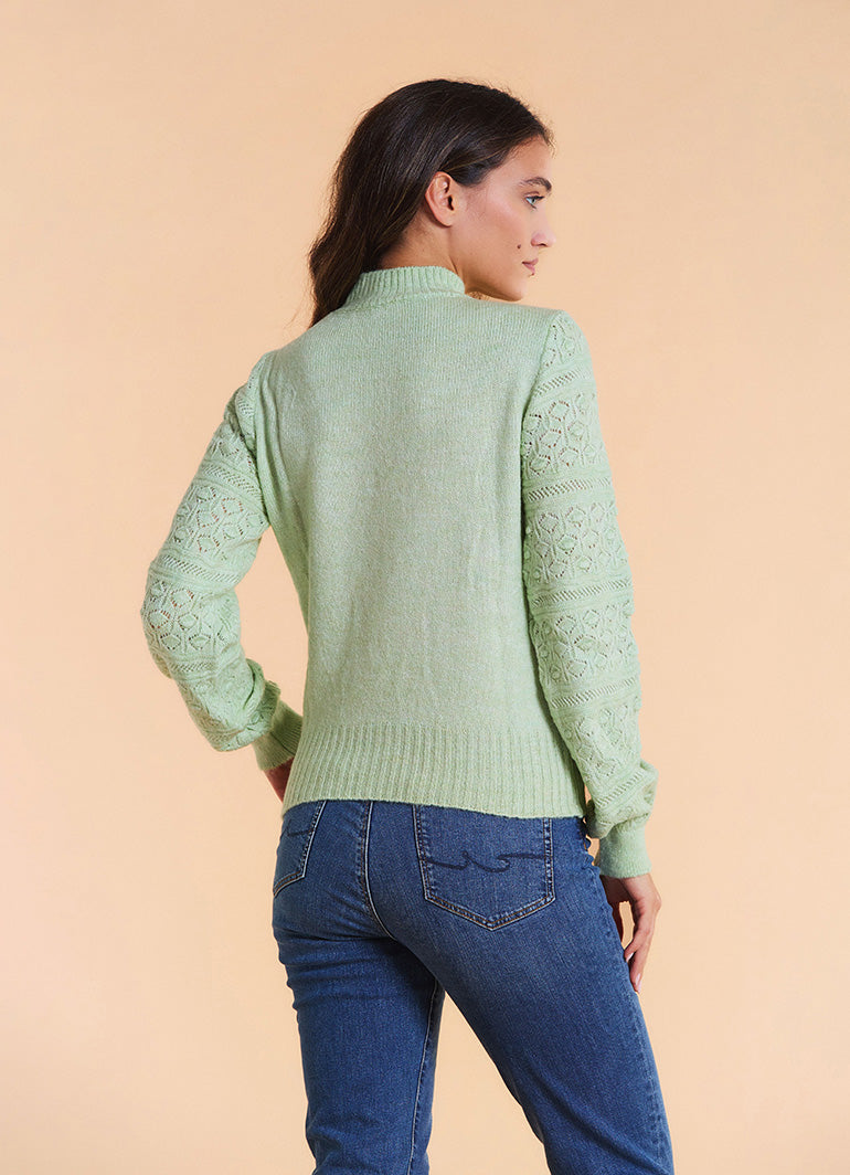 High Neck Openwork Knit Mint Womens Sweater