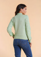 High Neck Openwork Knit Mint Womens Sweater