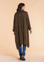 Cowl Neck Cable Knit Brown Poncho Tunic