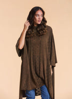 Cowl Neck Cable Knit Brown Poncho Tunic