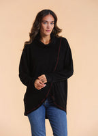 Cowl Neck Wrap Front Black Knit Cardigan