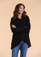 Cowl Neck Wrap Front Black Knit Cardigan