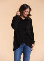 Cowl Neck Wrap Front Black Knit Cardigan