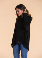Cowl Neck Wrap Front Black Knit Cardigan