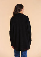 Cowl Neck Wrap Front Black Knit Cardigan