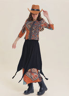 Elastic Waist Double Layer Brown Print Asymmetrical Skirt