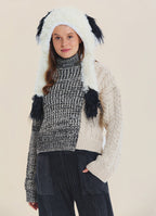 Turtleneck Mixed Knit Black Womens Sweater