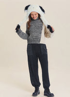 Turtleneck Mixed Knit Black Womens Sweater