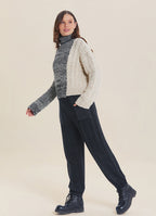 Turtleneck Mixed Knit Black Womens Sweater