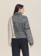 Turtleneck Mixed Knit Black Womens Sweater