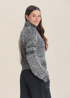 Turtleneck Mixed Knit Black Womens Sweater