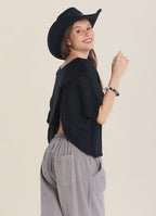 Wrap Front Half Sleeve Black Knit Winter Top