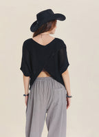 Wrap Front Half Sleeve Black Knit Winter Top