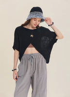 Wrap Front Half Sleeve Black Knit Winter Top