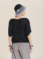 Wrap Front Half Sleeve Black Knit Winter Top