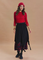 Elastic Waist Double Layer Black Print Asymmetrical Skirt