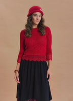 Crew Neck Lace Knit Detail Red Womens Knit Top