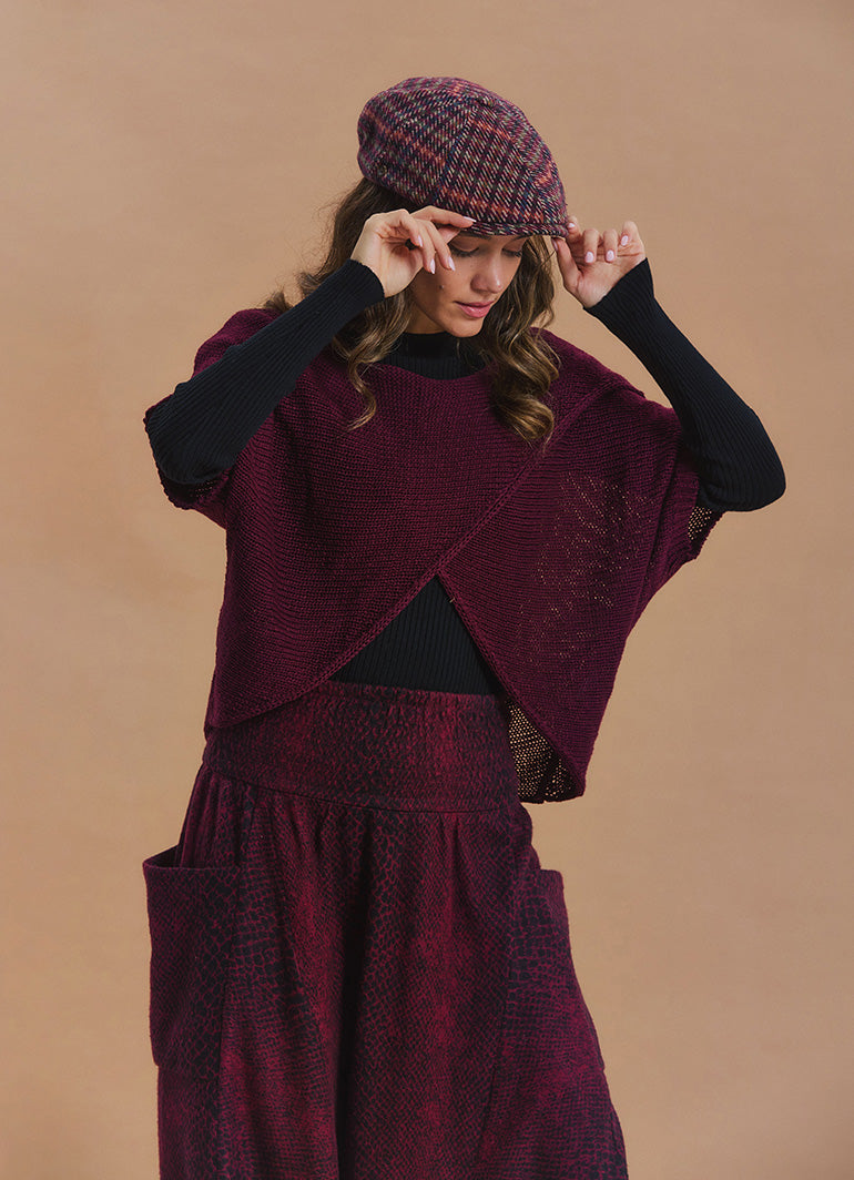 Wrap Front Half Sleeve Burgundy Knit Winter Top