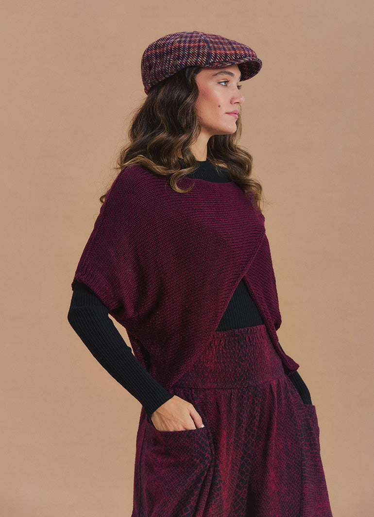 Wrap Front Half Sleeve Burgundy Knit Winter Top