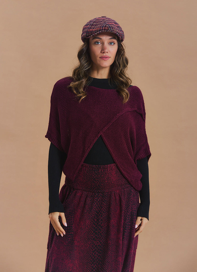 Wrap Front Half Sleeve Burgundy Knit Winter Top