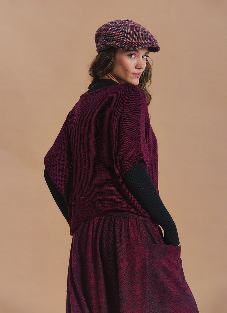 Wrap Front Half Sleeve Burgundy Knit Winter Top