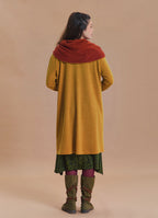 Hooded Wrap Front Thumbhole Sleeve Yellow Long Knit Cardigan