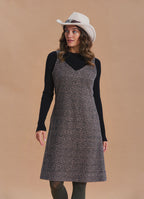V Neck Thick Strap Beige Winter Pinafore Dress