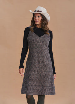 V Neck Thick Strap Beige Winter Pinafore Dress