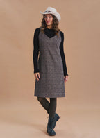 V Neck Thick Strap Beige Winter Pinafore Dress