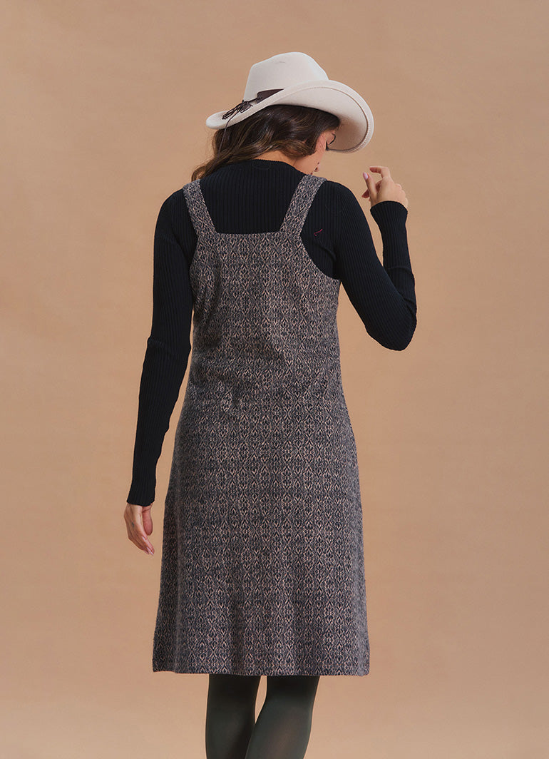 V Neck Thick Strap Beige Winter Pinafore Dress