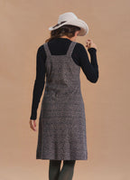 V Neck Thick Strap Beige Winter Pinafore Dress