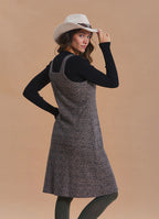 V Neck Thick Strap Beige Winter Pinafore Dress