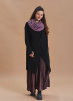 Hooded Wrap Front Thumbhole Sleeve Black Lilac Long Knit Cardigan