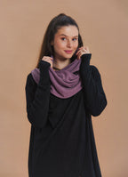 Hooded Wrap Front Thumbhole Sleeve Black Lilac Long Knit Cardigan