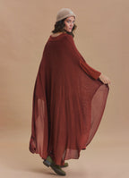 Boat Neck Asymmetrical Double Layer Terracotta Knit Maxi Dress