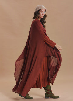 Boat Neck Asymmetrical Double Layer Terracotta Knit Maxi Dress