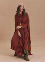 Boat Neck Asymmetrical Double Layer Terracotta Knit Maxi Dress