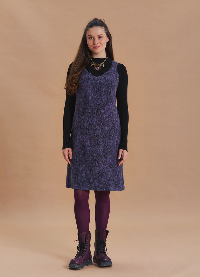 V Neck Thick Strap Purple Winter Pinafore Dress
