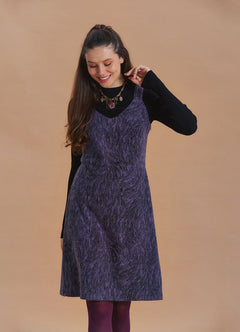 V Neck Thick Strap Purple Winter Pinafore Dress