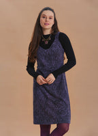 V Neck Thick Strap Purple Winter Pinafore Dress