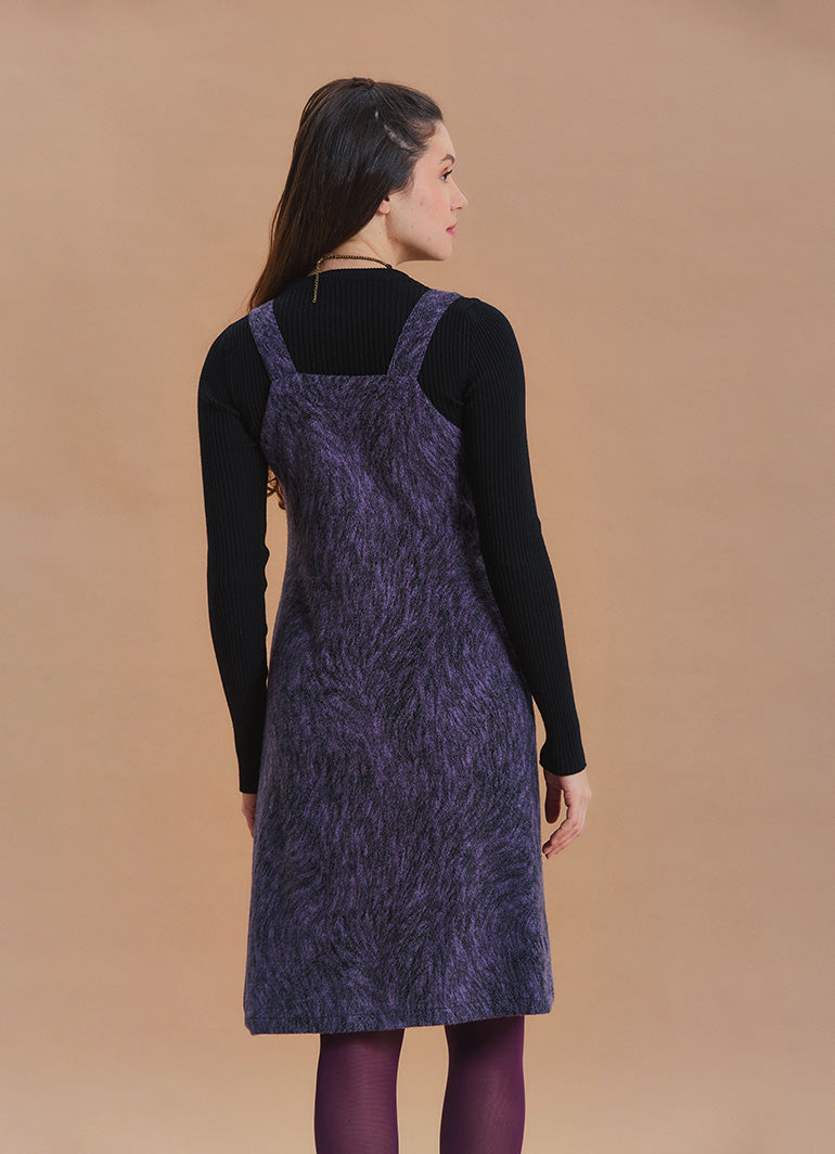 V Neck Thick Strap Purple Winter Pinafore Dress