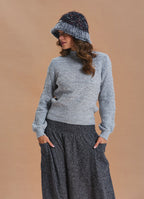 High Neck Openwork Knit Grey Womens Sweater