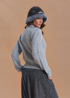 High Neck Openwork Knit Grey Womens Sweater