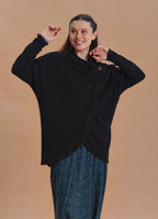 Cowl Neck Button Detail Black Knit Cardigan