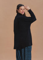 Cowl Neck Button Detail Black Knit Cardigan