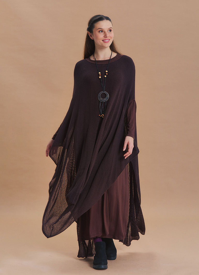 Boat Neck Asymmetrical Double Layer Brown Knit Maxi Dress